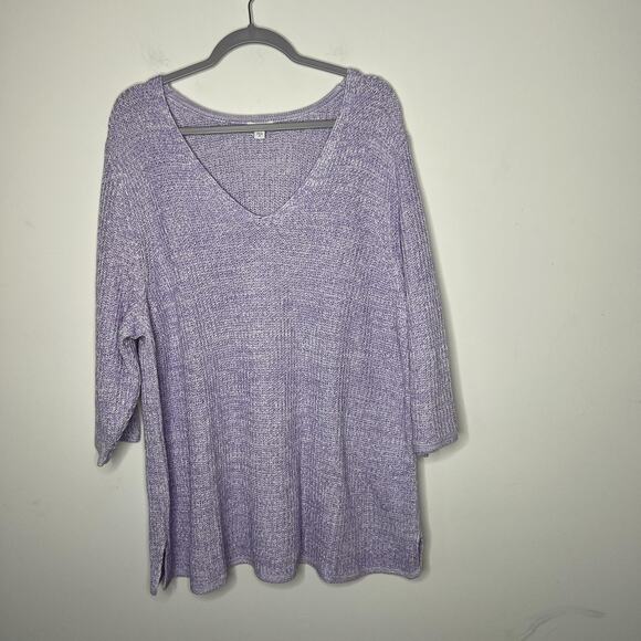 J‎ Jill Sweater Womens 3X Lavender V Neck Pullover 3/4 Sleeve Tunic Knit Marled - Picture 1 of 11